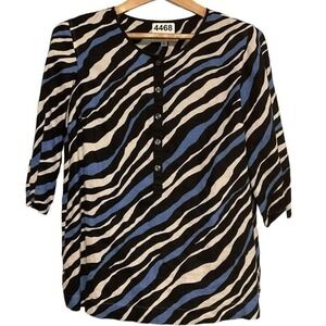 Jones New York‎ 100% linen blue white black stripes size L petite